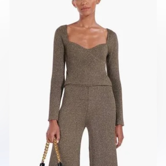 STAUD Cerro Long Sleeve Metallic Sweater Top NWT Size Xsmall - Picture 2 of 3